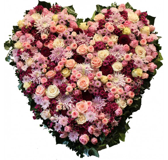 Trauer Herz Rosen Chrysanthemen Bunt